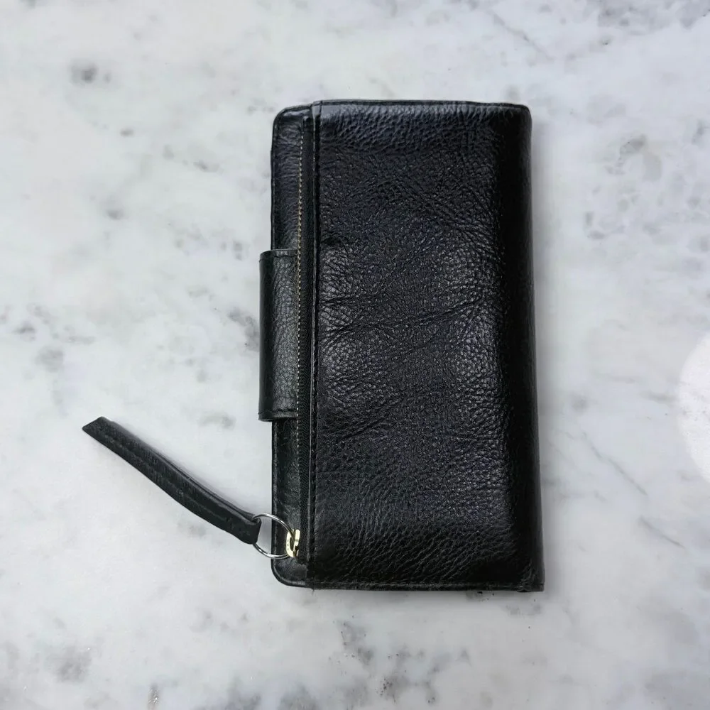 Fossil Black Bi-fold Snap Closure Zipper Pocket Leather Wallet